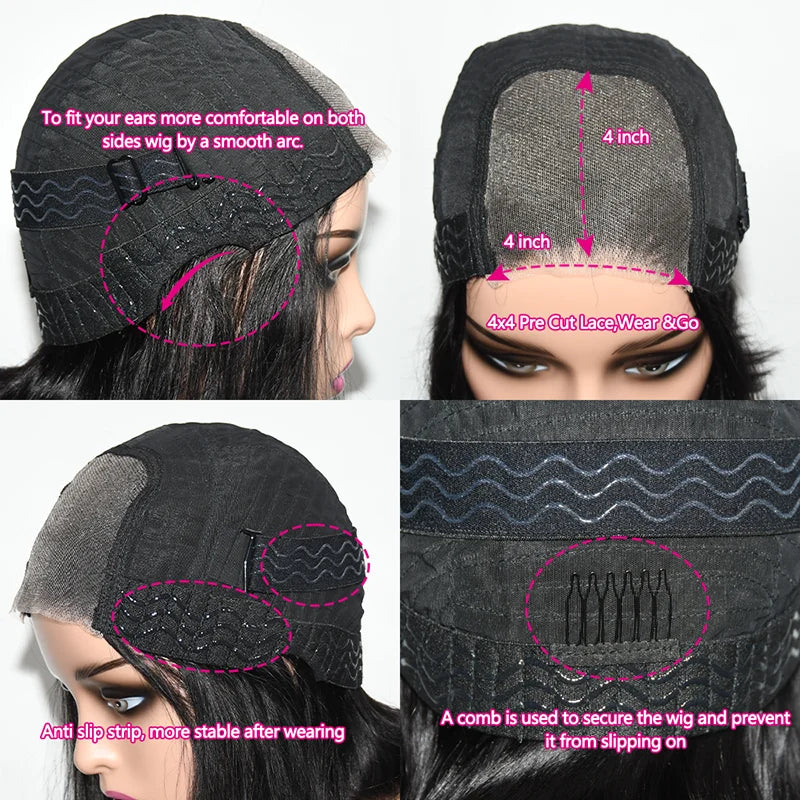 30" Glueless HD Lace Front Human Hair Wig 180% Density