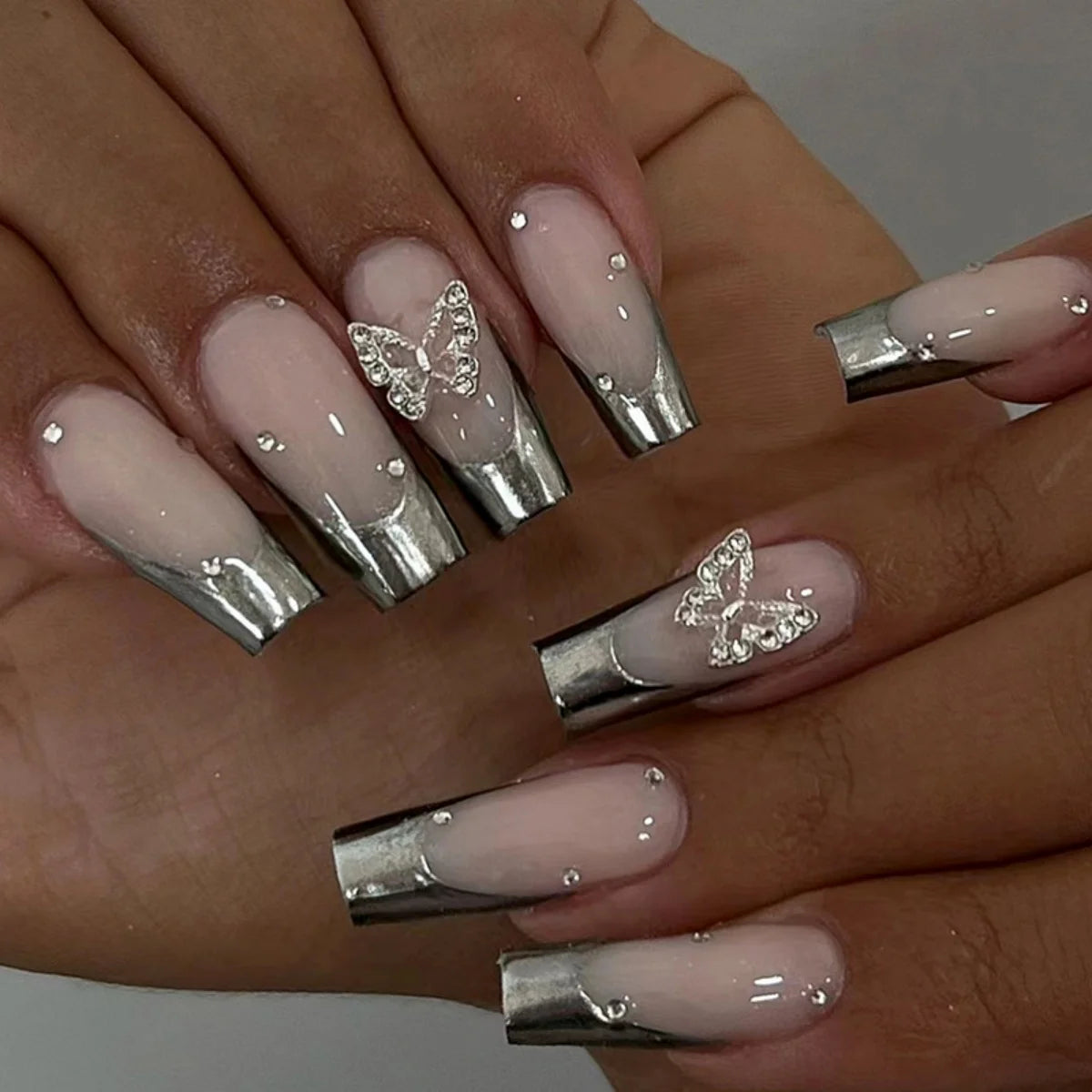 24Pcs Leopard Print Design False Nails with Bow Rhinestone Long Square Press on Nails Wearable French Ballet Fake Nail Tips