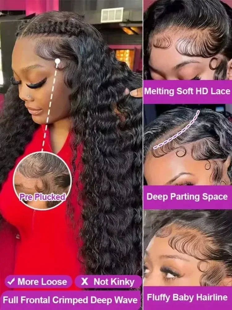 13x6 Glueless HD Lace Deep Wave Human Hair Wig 250%