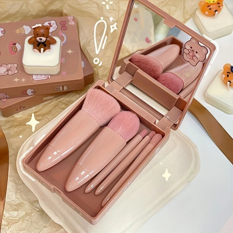 Portable Makeup Brush Set With Mirror Foldable Travel Kit ,Mini Makeup
