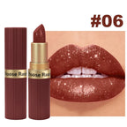 Pearlescent Pink Glitter Velvet Lipstick Metallic Waterproof Long Lasting Matte