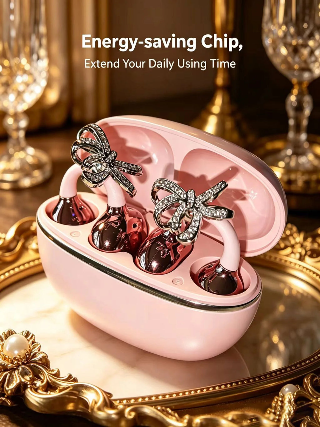 Diamond Bow Open Ear Bluetooth 5.4 Wireless Earbuds, HD Mic