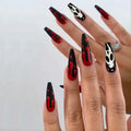 24pc Halloween Press On Nails, Red Ghost Coffin Acrylic Tips