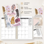 2026 2028 A5 Monthly Planner, Gold Spiral Cat Cover Organizer