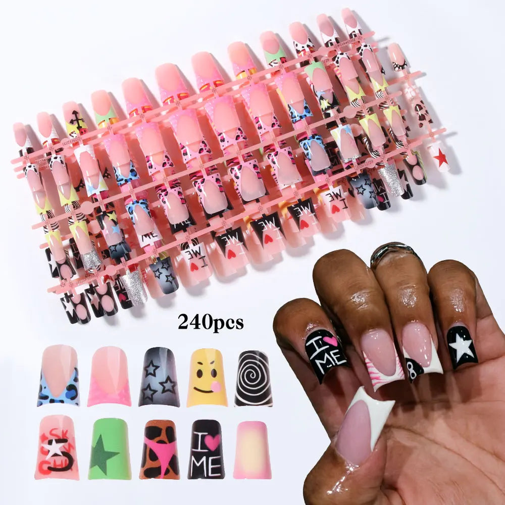 144pc White French Press On Nails, Duck Shape Acrylic Tips