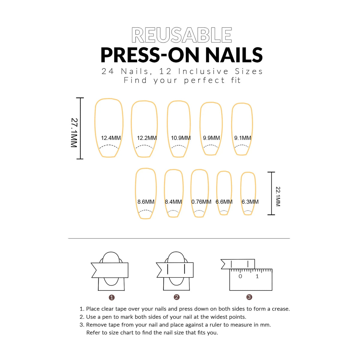 24pc Halloween Press On Nails, Black Coffin Ghost Skull Web