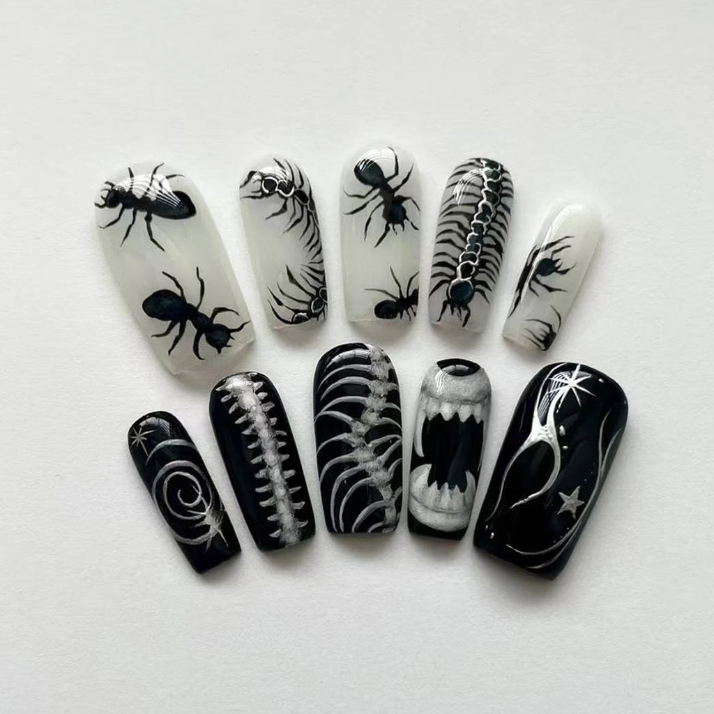 24pc Halloween Press On Nails, Black Ballet Ant Gothic Tips