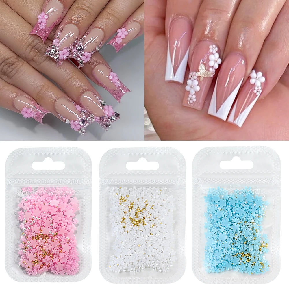 3D Flower Bow Nail Charms | Pearl Acrylic Nail Art Kit