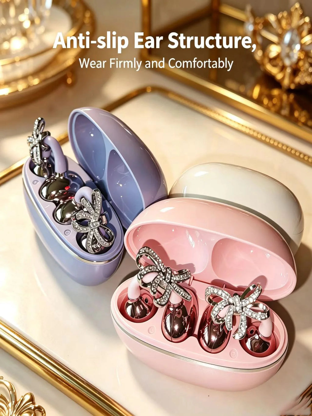 Diamond Bow Open Ear Bluetooth 5.4 Wireless Earbuds, HD Mic