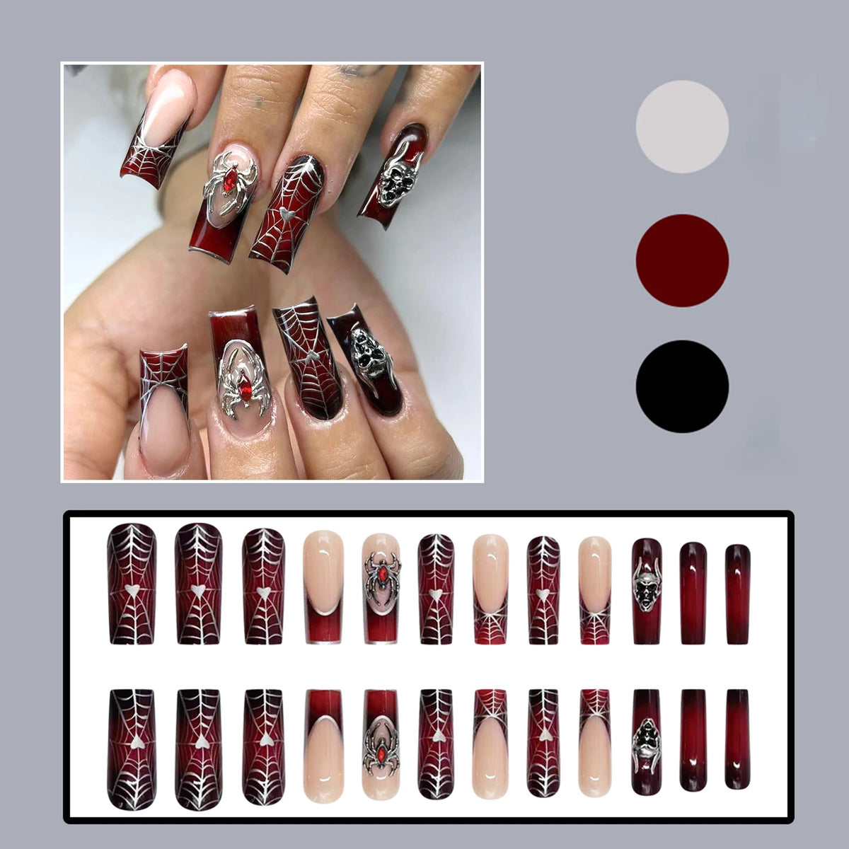 24pc Halloween Press On Nails, Black Ballet Ant Gothic Tips