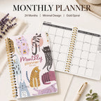 2026 2028 A5 Monthly Planner, Gold Spiral Cat Cover Organizer