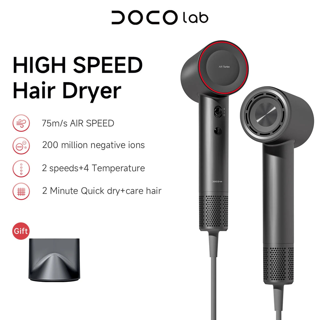 DOCO high-speed ionic hair dryer in dark gray