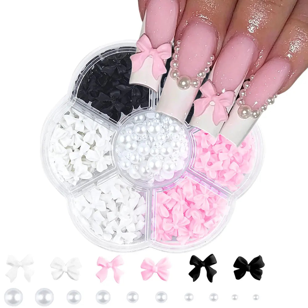 3D Flower Bow Nail Charms | Pearl Acrylic Nail Art Kit
