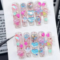 Cute 3D Bear-Themed Nail Art Stickers With Medium-Length European And American Style, Featuring Glittery, Translucent, And Handmade Detachable False Nails.