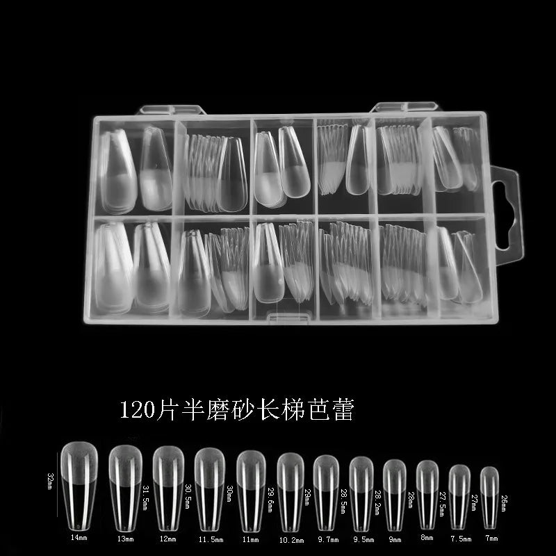 Long Taper Coffin Clear Nail Tips 12 Sizes Full Cover Half Matte Base Acrylic False Nails Storage Box Reusable Soft ABS Nail Extension Tips For Salon DIY Manicure