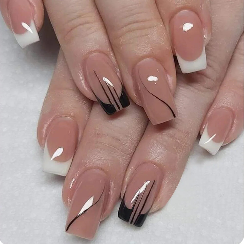 24pcs Mid-length Ballet Fake Acrylic Nails Flower Design Stick on Fake Nail Fashion Square Blue Artifical Wearable Press on Nails Tips Non-Brands