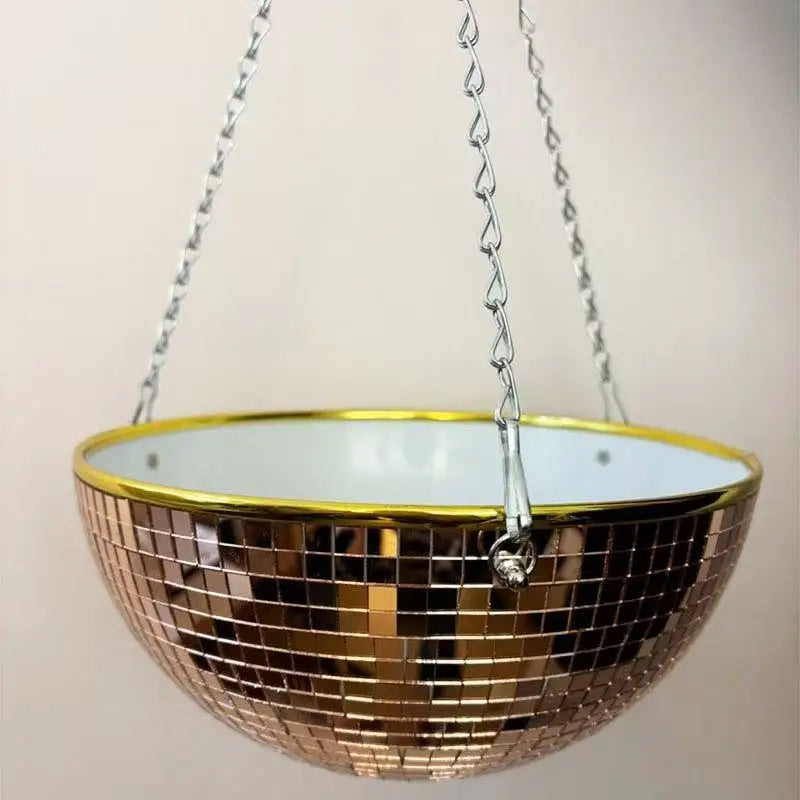 Disco Mirror Ball Hanging Planter Basket Succulent Pot Wall Decor Vase Home