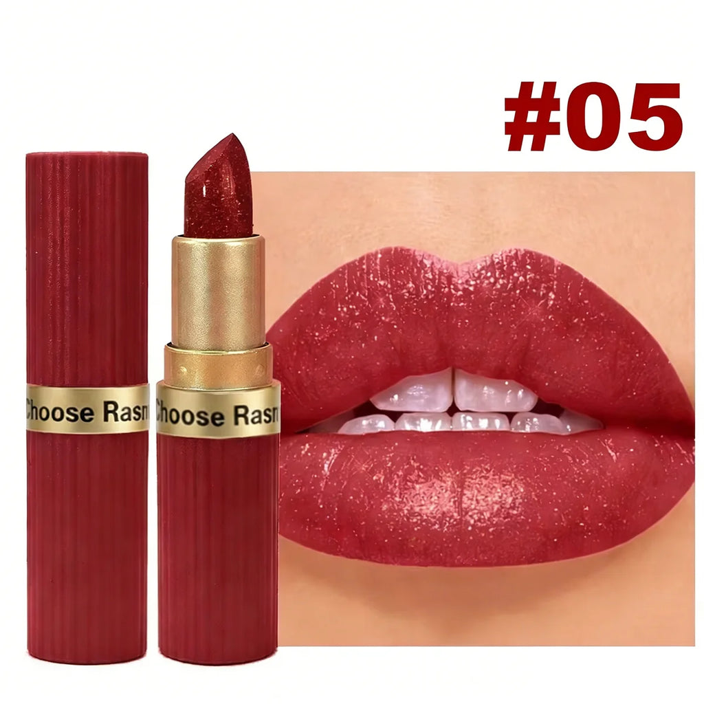 Pearlescent Pink Glitter Velvet Lipstick Metallic Waterproof Long Lasting Matte