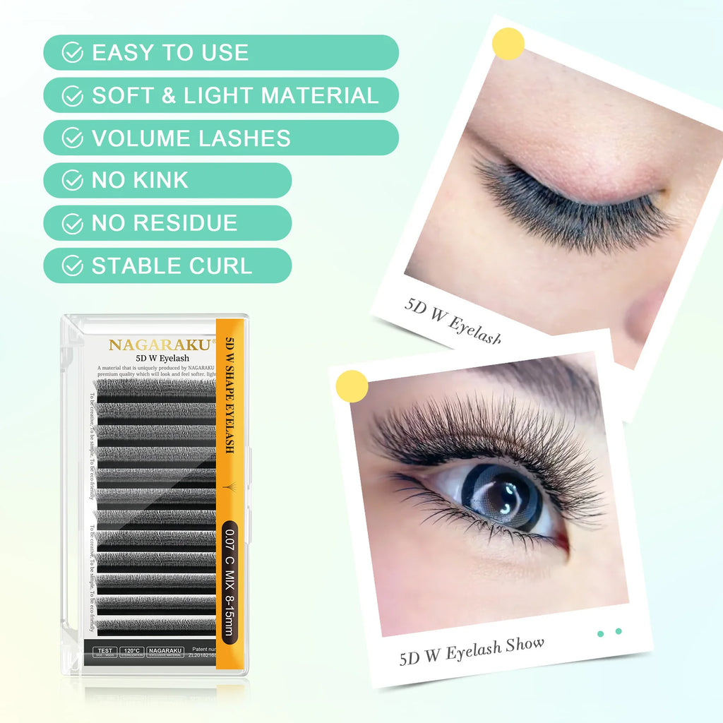 NAGARAKU Automatic Flowering W Shape Bloom 3D 4D 5D 6D Premade Fans Eyelash