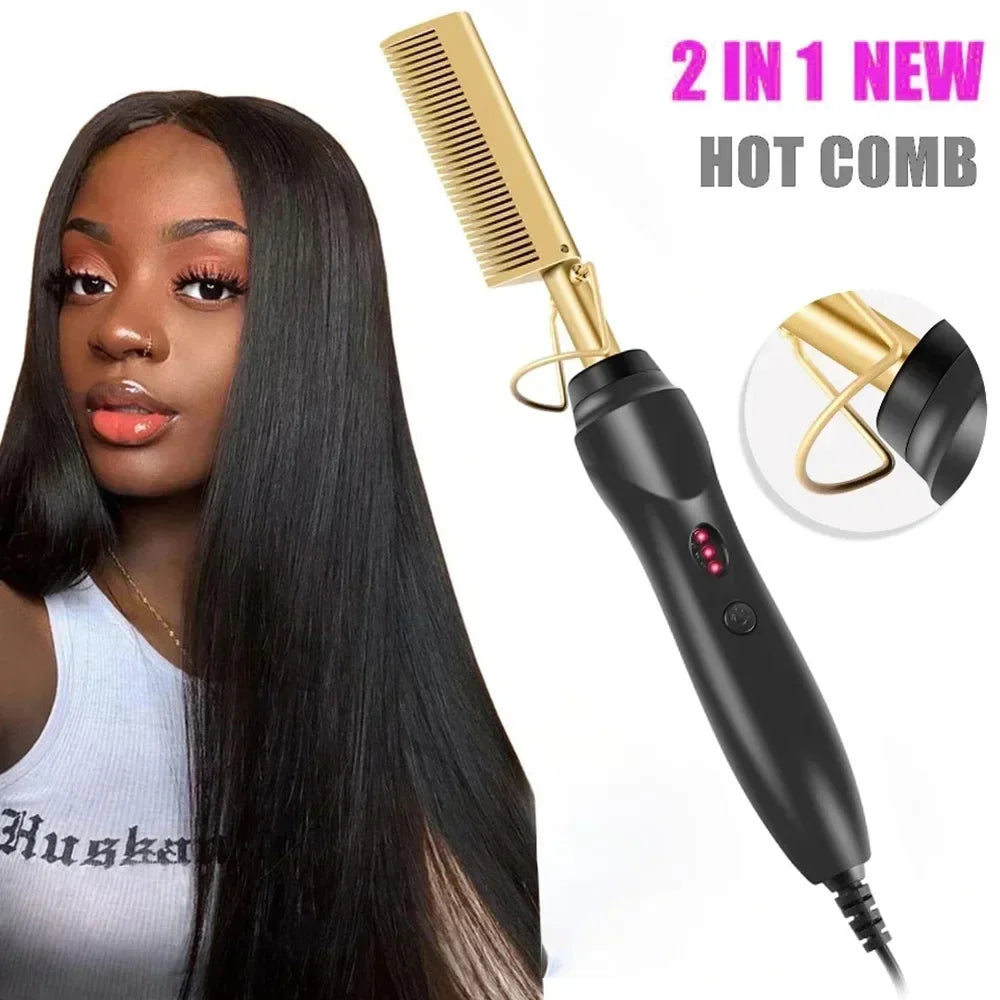 Electric hot comb and straightening brush hair styling tool