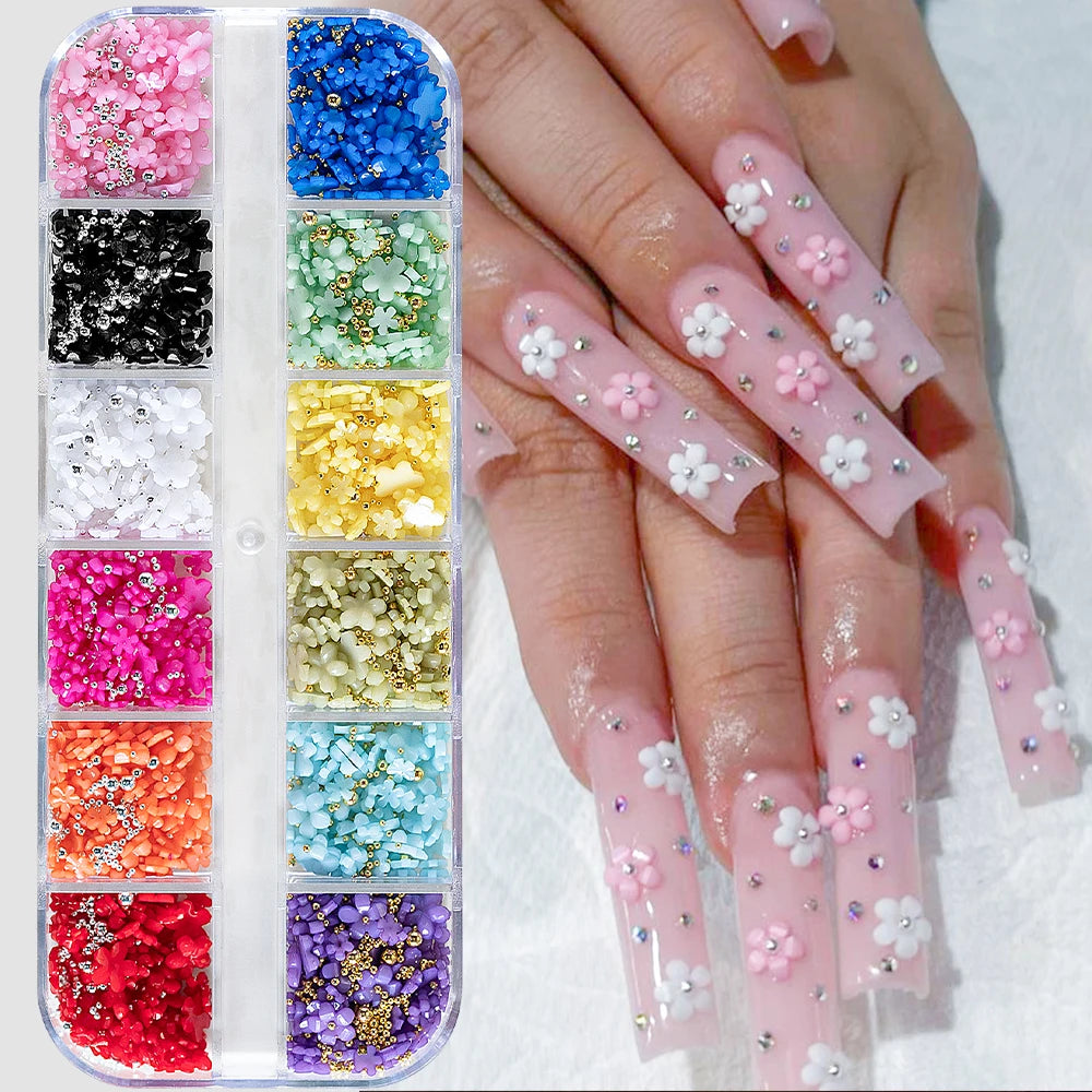 3D Flower Bow Nail Charms | Pearl Acrylic Nail Art Kit