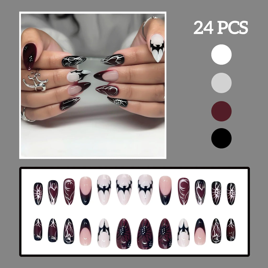 24pc Halloween Press On Nails, Black Ballet Ant Gothic Tips