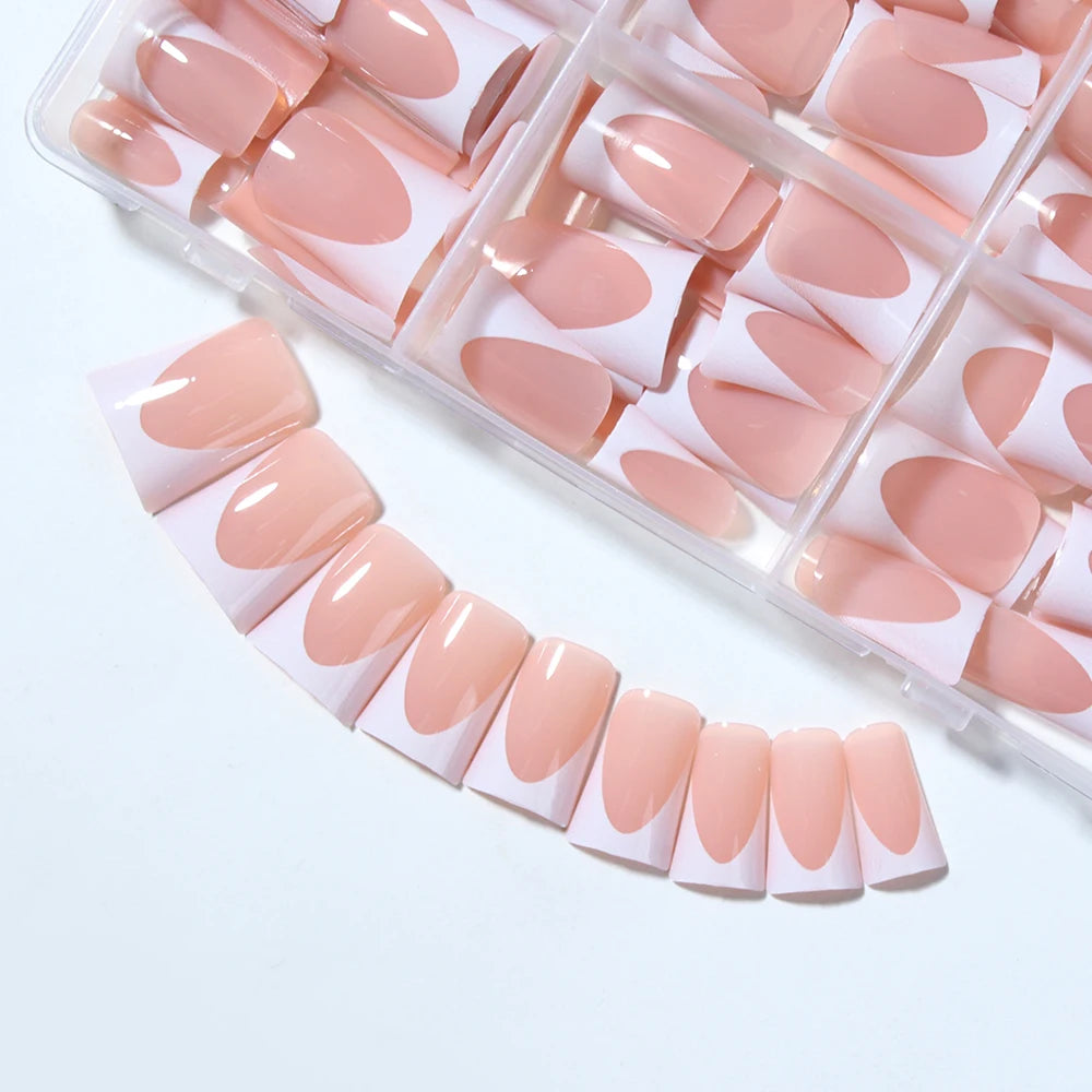 144pc White French Press On Nails, Duck Shape Acrylic Tips