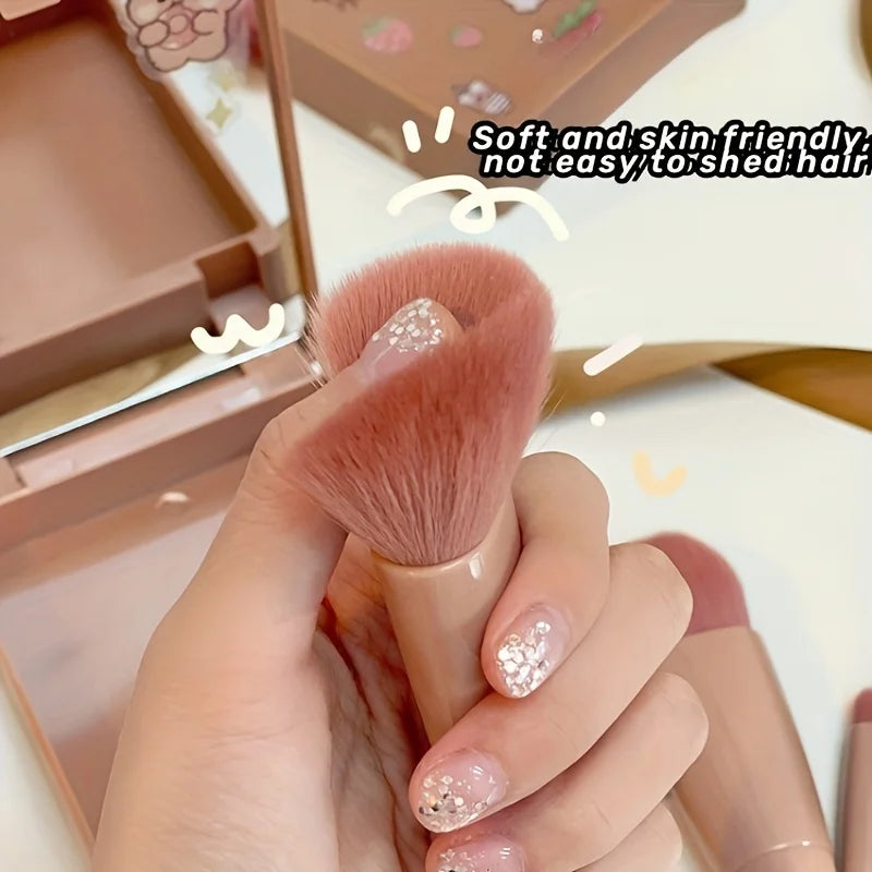 Portable Makeup Brush Set With Mirror Foldable Travel Kit ,Mini Makeup