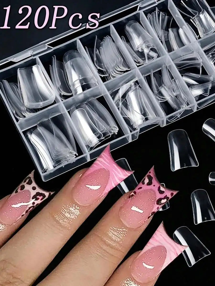 120pcs Clear Duck Nail Tips Acrylic Press On False Nails Full Cover Extension