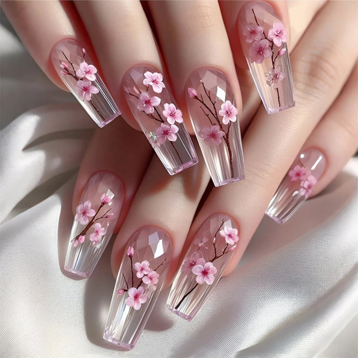 24Pcs Leopard Print Design False Nails with Bow Rhinestone Long Square Press on Nails Wearable French Ballet Fake Nail Tips