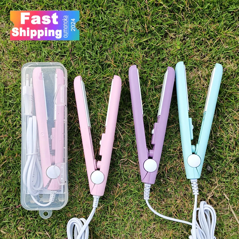 3-in-1 mini hair iron straightener hot comb and curling tool