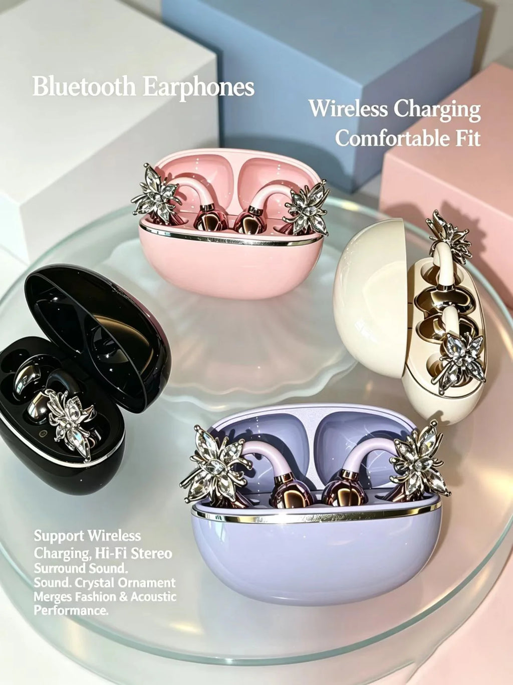Diamond Butterfly Open Ear Bluetooth Earbuds, Wireless Sports