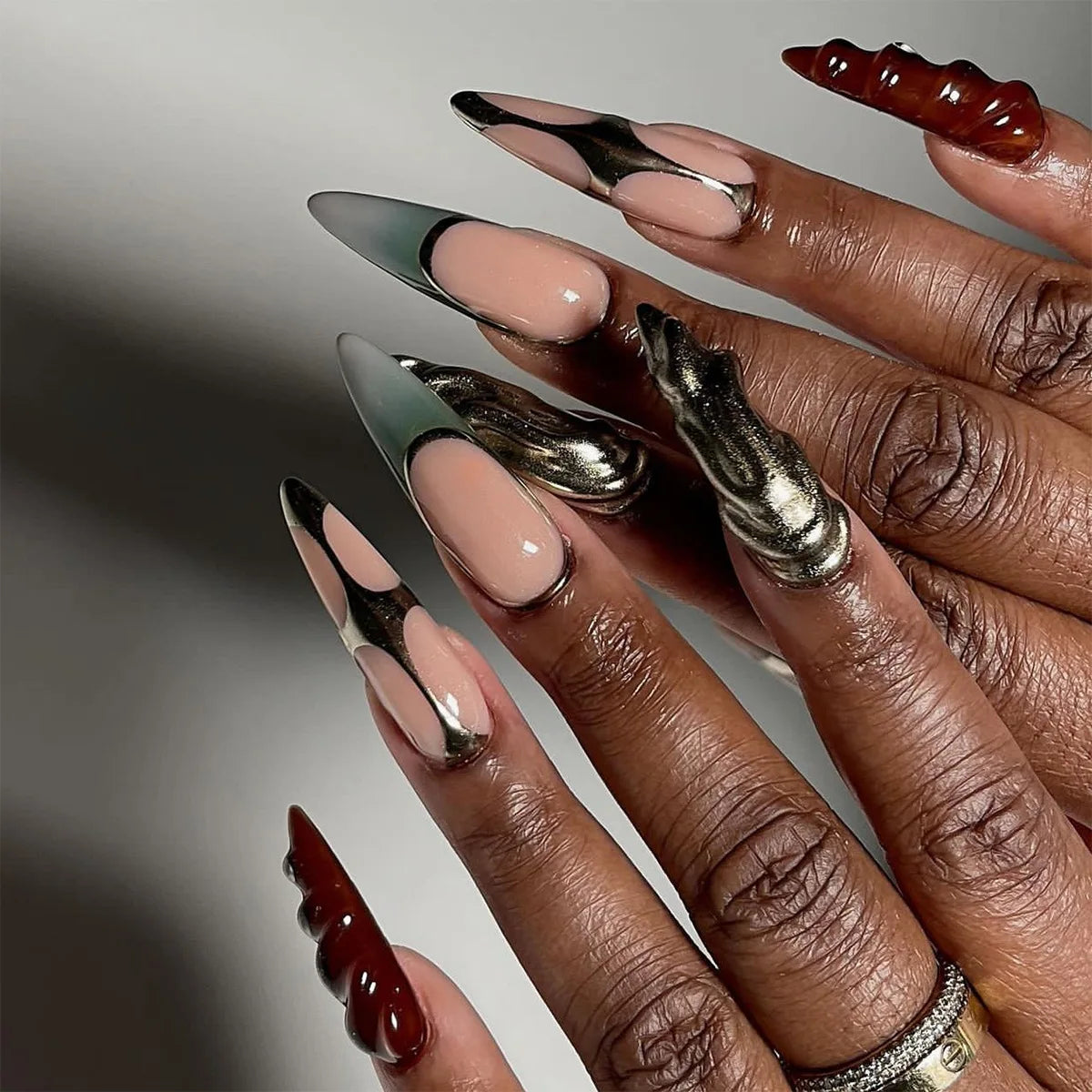 24pc Halloween Press-On Nails Black Y2K Butterfly Diamond Long Almond Tips