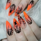 24pc Halloween Press On Nails, Silver Spider Gothic Almond Tips