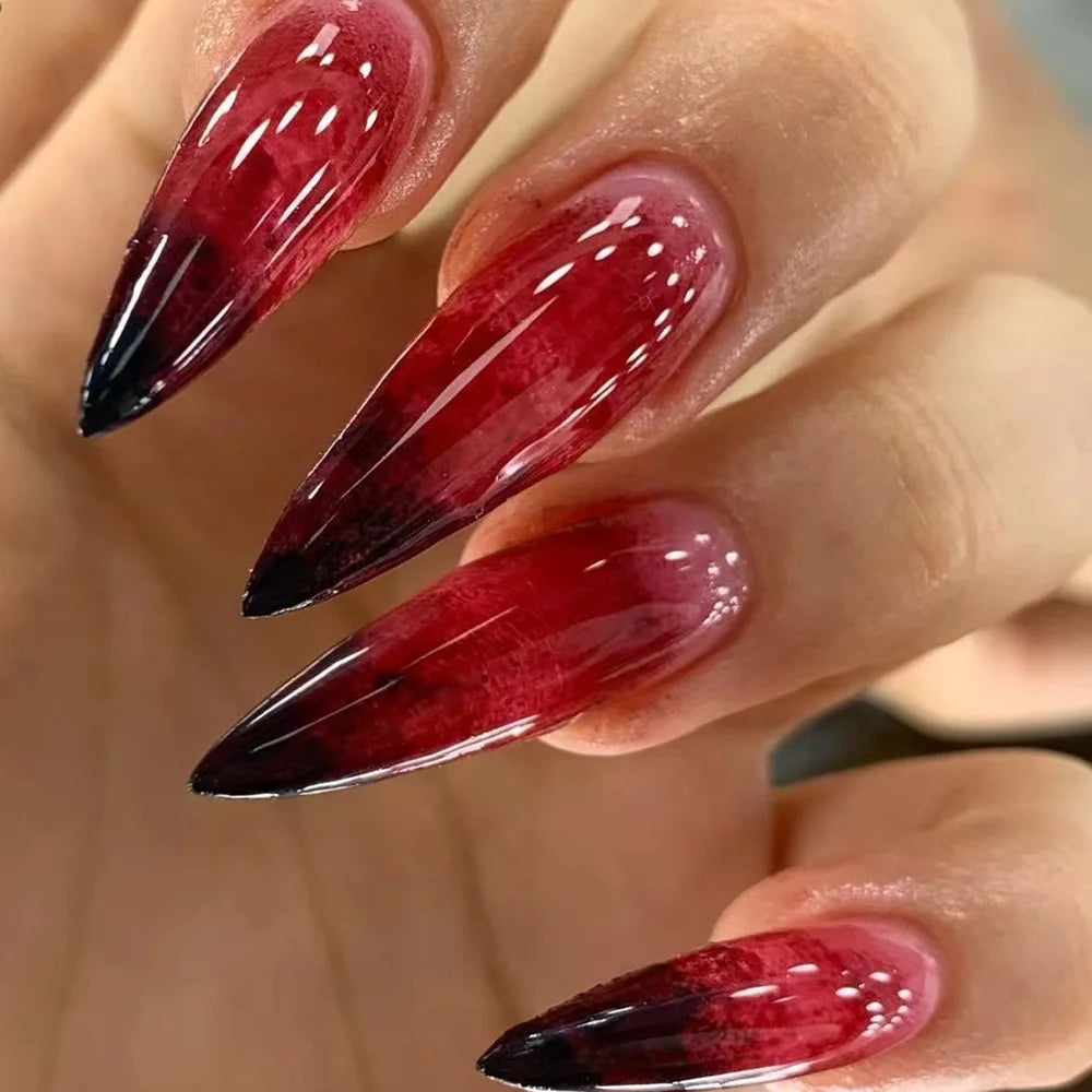 24pc Halloween Press-On Nails Black Y2K Butterfly Diamond Long Almond Tips