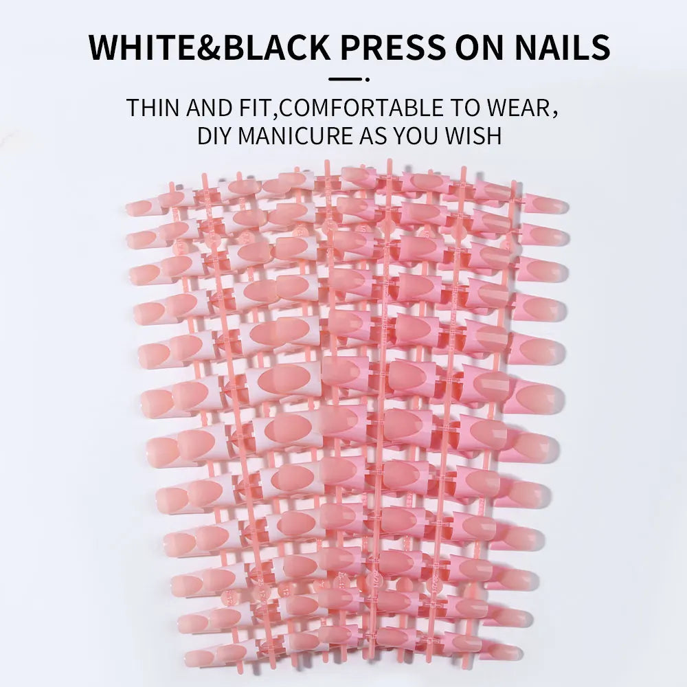 144pc White French Press On Nails, Duck Shape Acrylic Tips