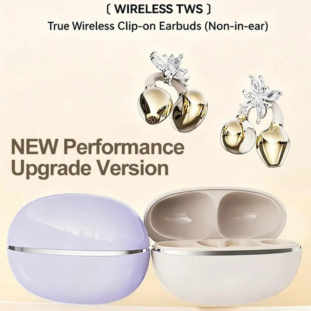 Wireless Open Ear Clip On Earbuds, Bluetooth Crystal Bowknot