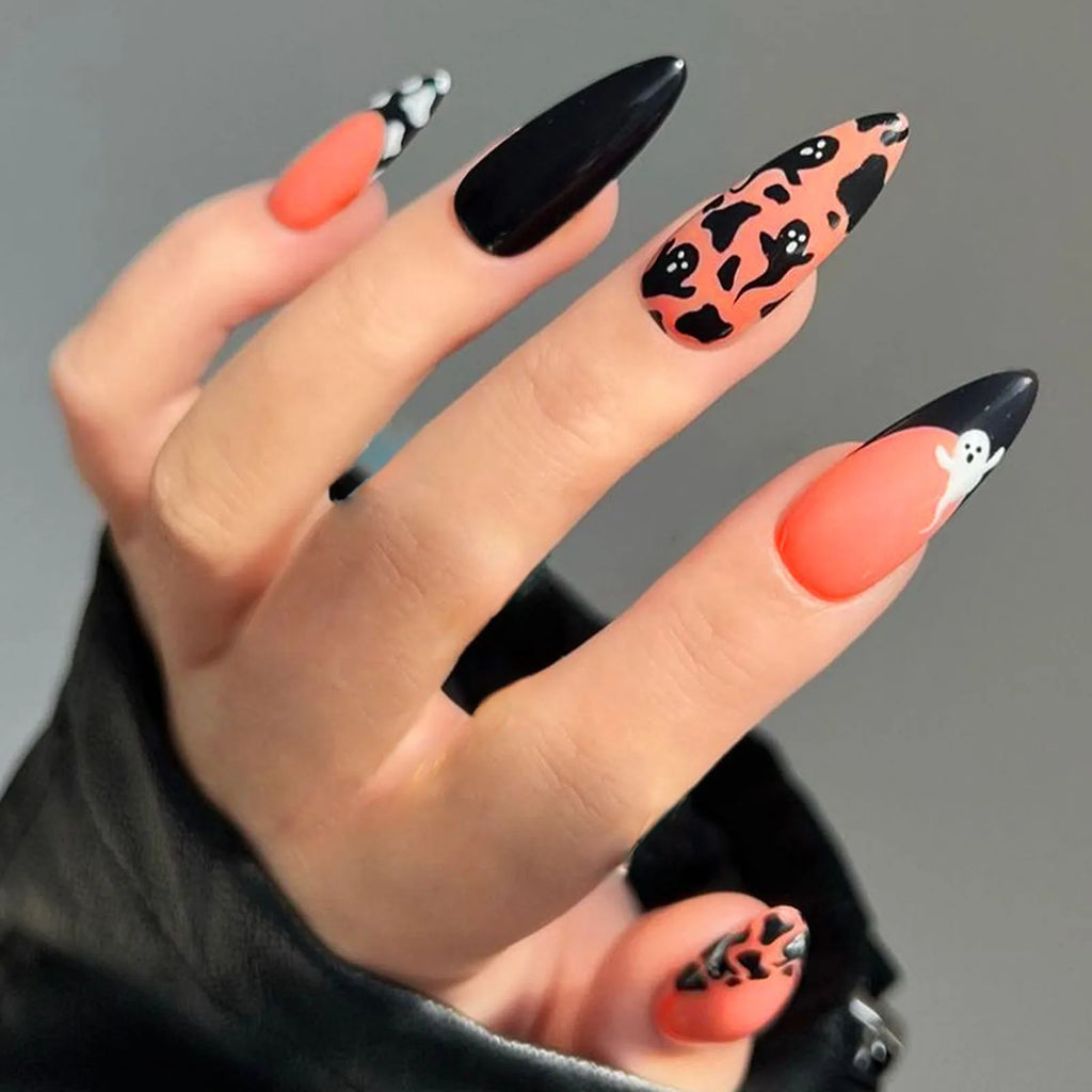 24pc Halloween Skull Press On Nails, Glitter Pink Ballet Tips