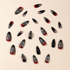 24pc Halloween Press On Nails, Silver Spider Gothic Almond Tips