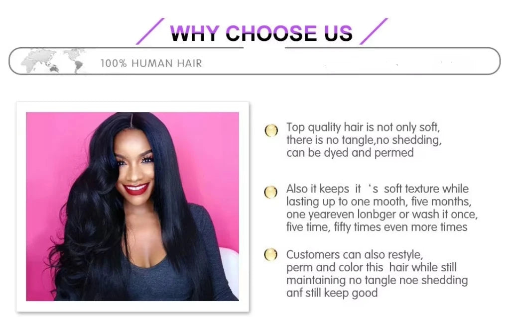 30" Glueless HD Lace Front Human Hair Wig 180% Density