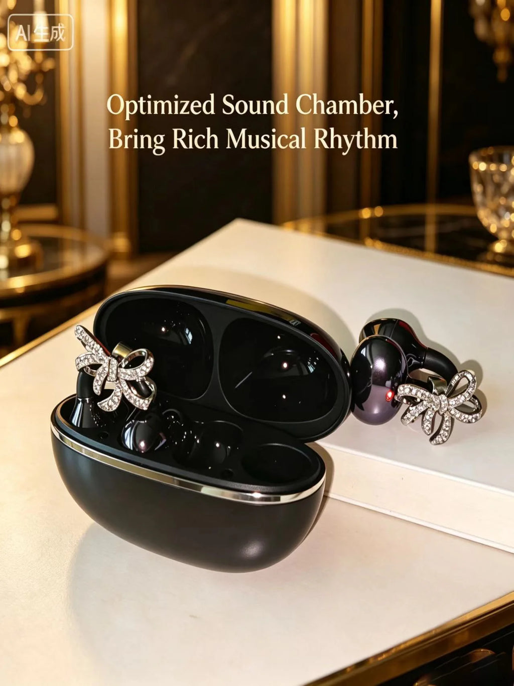 Diamond Bow Open Ear Bluetooth 5.4 Wireless Earbuds, HD Mic