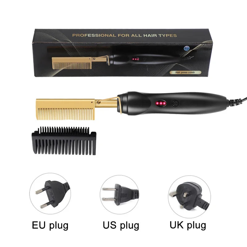 Electric Hot Comb & Straightening Brush – Wet/Dry Hair Styling Tool