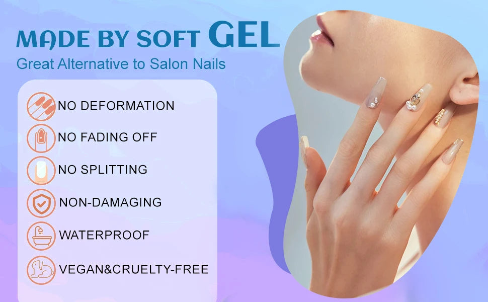 144pc White French Press On Nails, Duck Shape Acrylic Tips