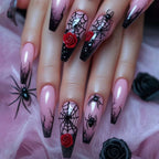 24pc Halloween Press On Nails, Silver Spider Gothic Almond Tips
