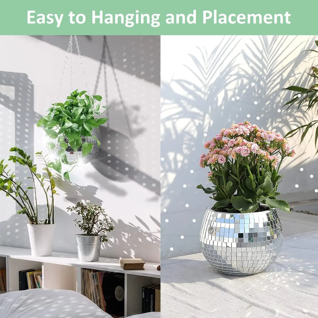 Disco Mirror Ball Hanging Planter Basket Succulent Pot Wall Decor Vase Home