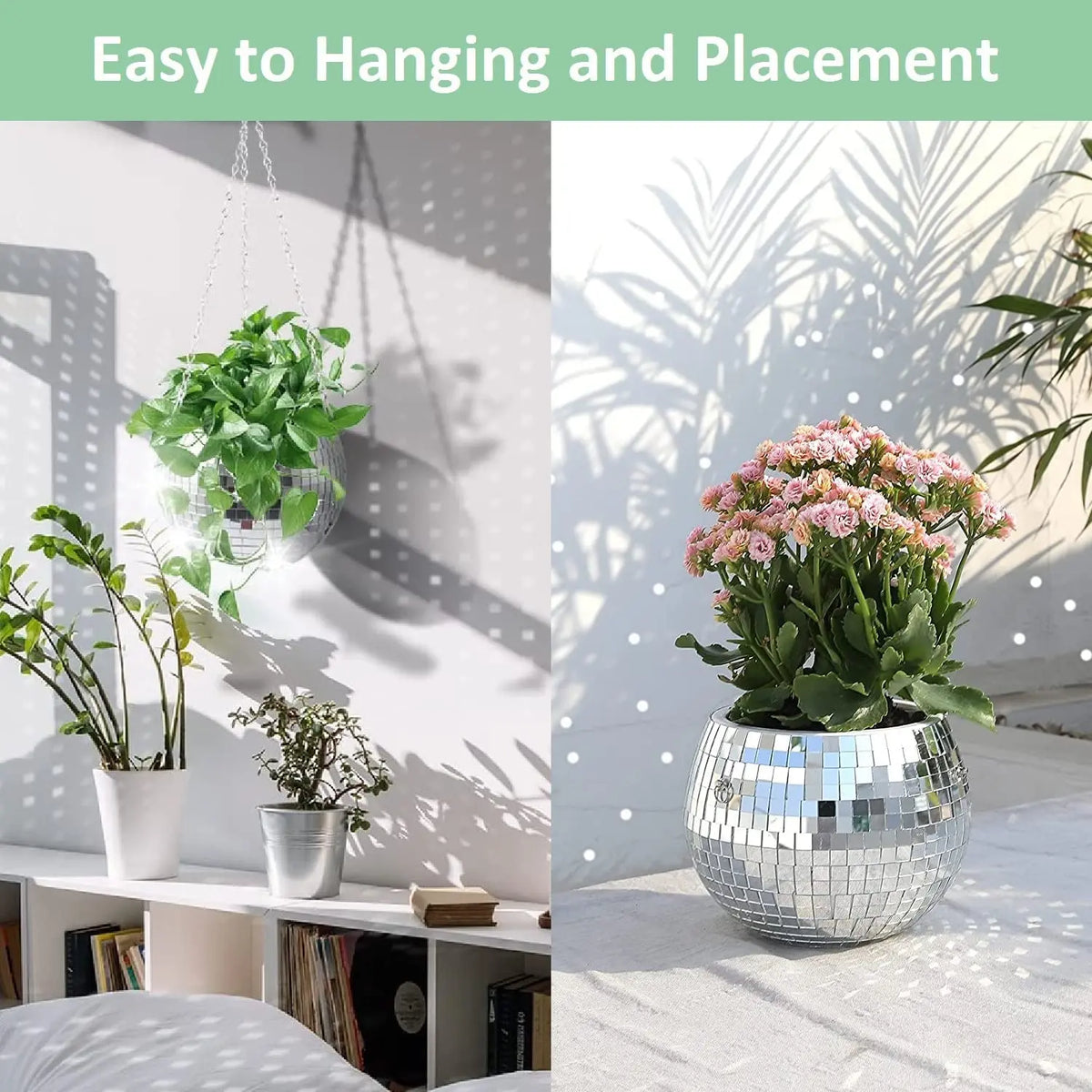 Disco Mirror Ball Hanging Planter Basket Succulent Pot Wall Decor Vase Home
