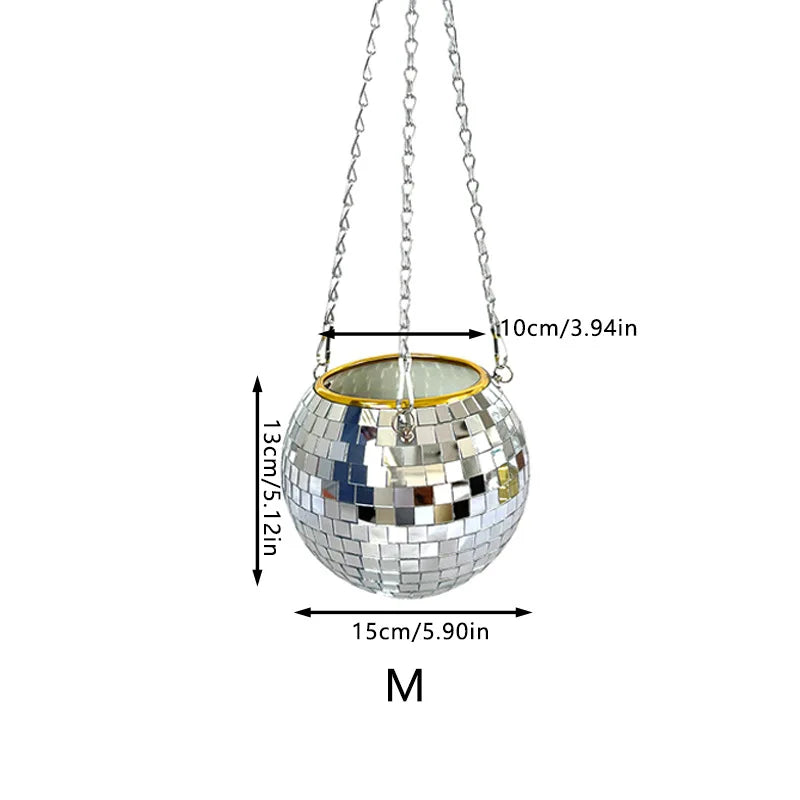 Disco Mirror Ball Hanging Planter Basket Succulent Pot Wall Decor Vase Home