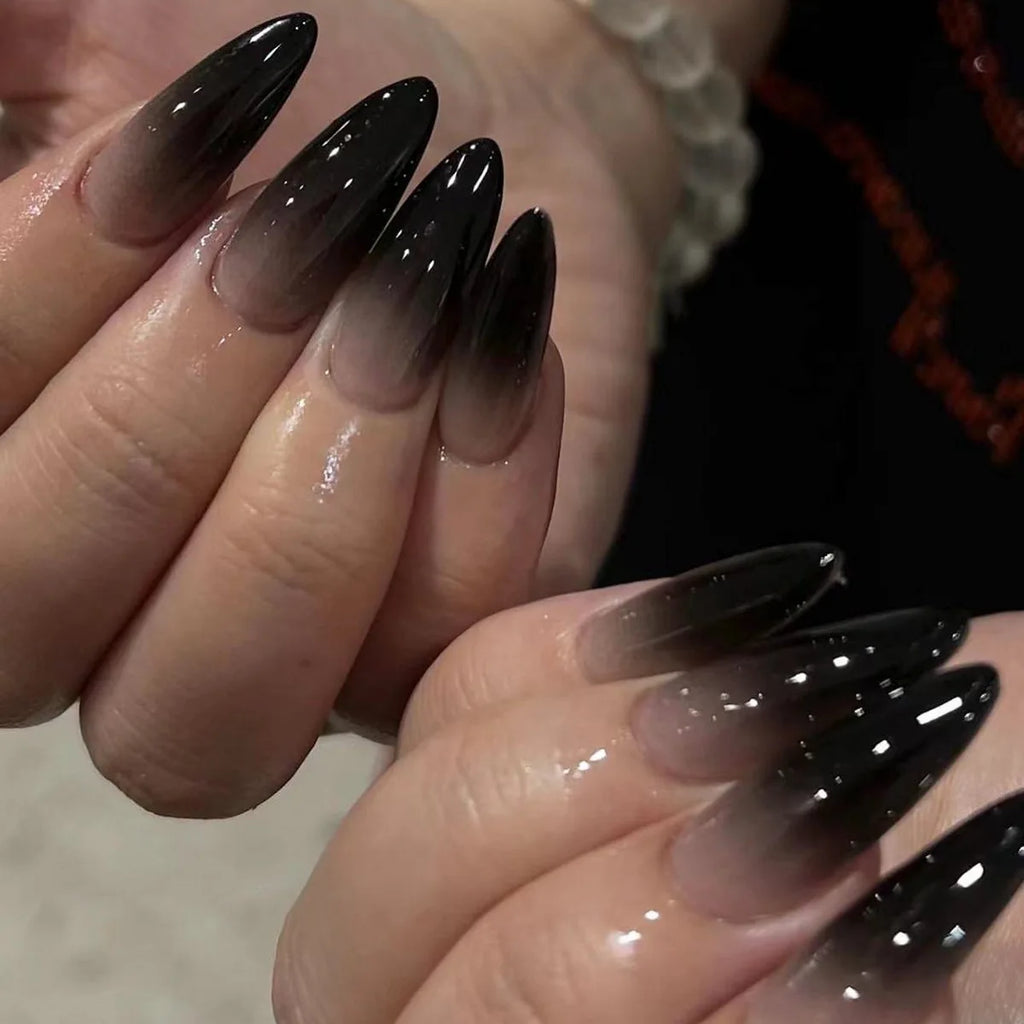 24pc Halloween Press-On Nails Black Y2K Butterfly Diamond Long Almond Tips