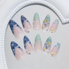 24PCS 3D Blue Pearl Press-On Nails | Rhinestone Starfish