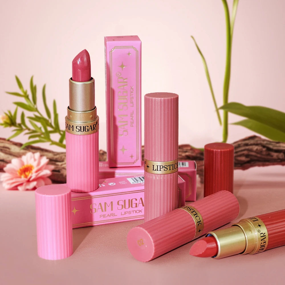 Pearlescent Pink Glitter Velvet Lipstick Metallic Waterproof Long Lasting Matte